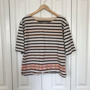 J. Crew • Navy Stripe Embroidered Blouse